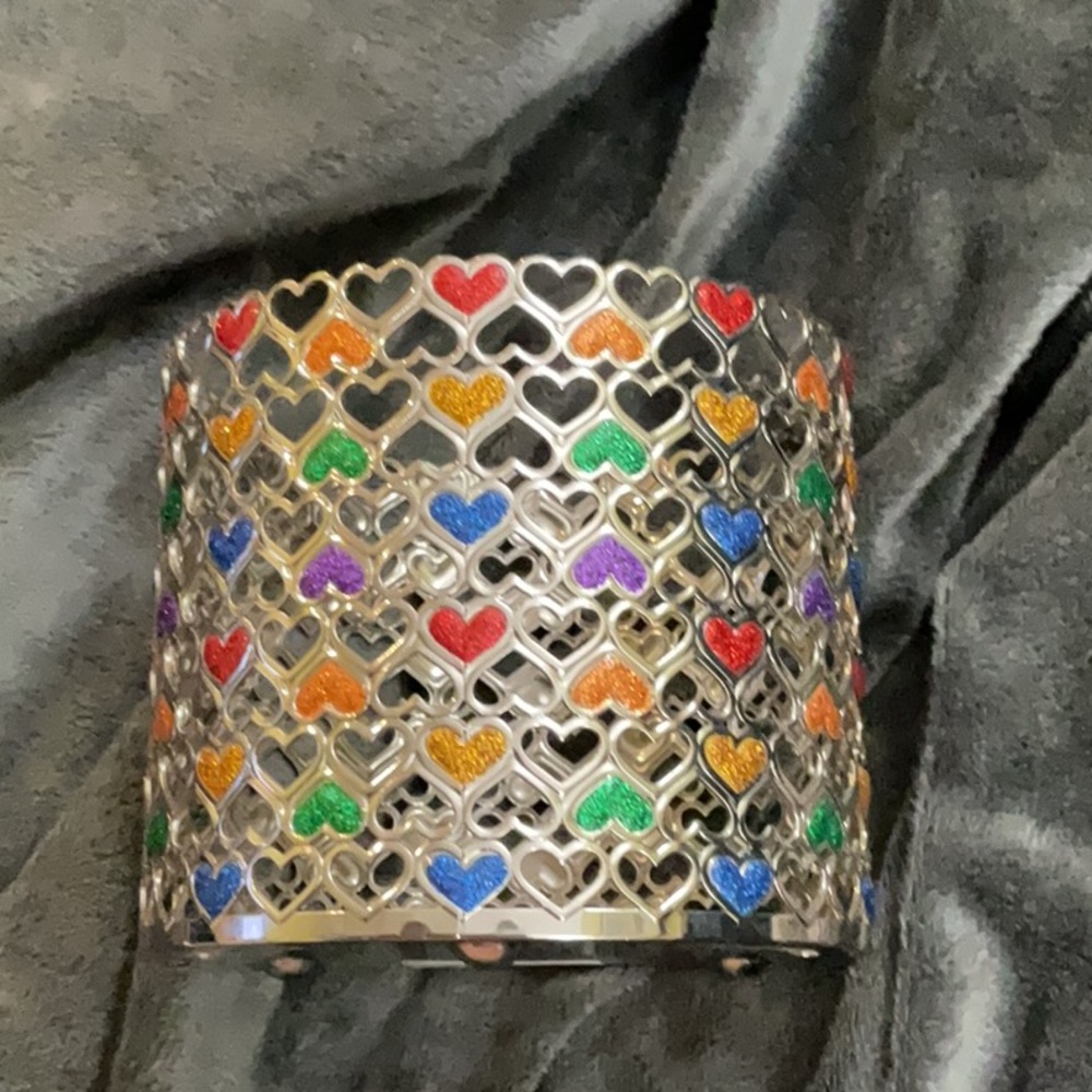 Bath and body works multi colored heart 3 wick candle holder